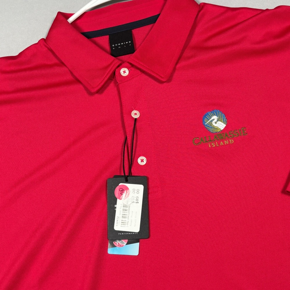 NEW Dunning Golf Polo Mens XXL Red Callawassie Island Coolmax Performance